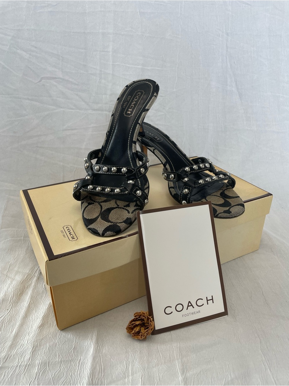Y2K Vintage Coach Studded Slip On Kitten Heels Size 6 1/2 With Original Box